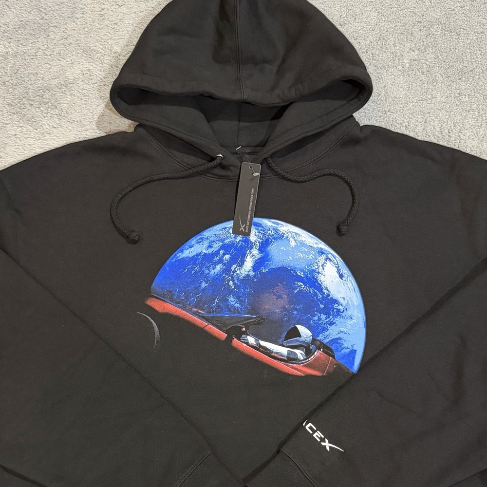 Space X Space Roadster Falcon Heavyweight 2018 Hoodie Sweatshirt Black Men's 2XL